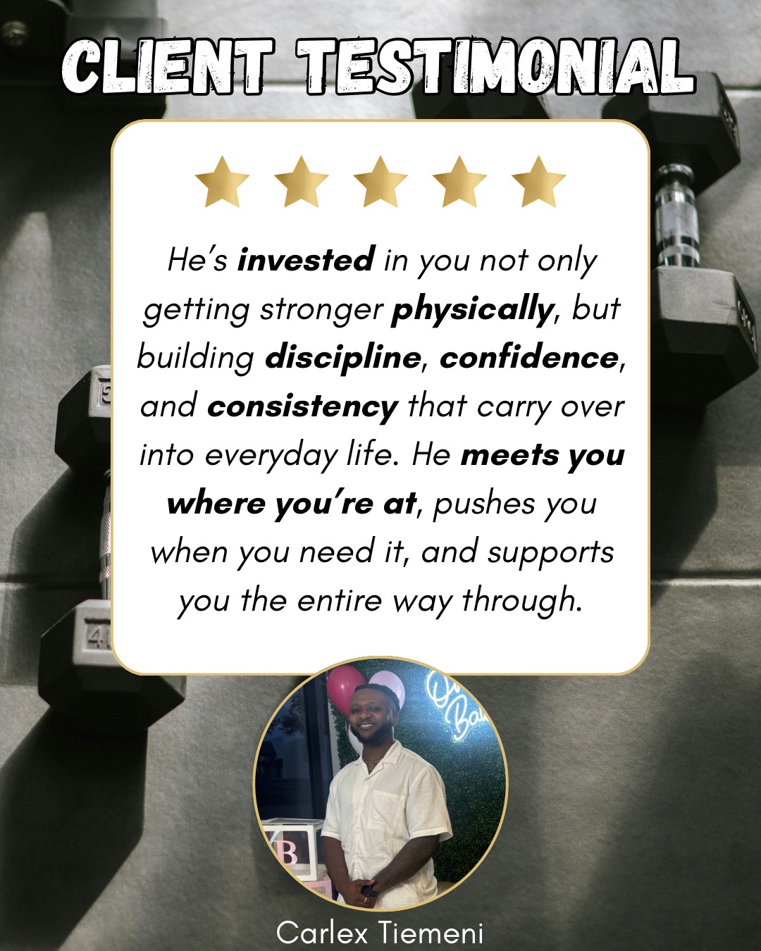 Client testimonial from Carlex Tiemeni