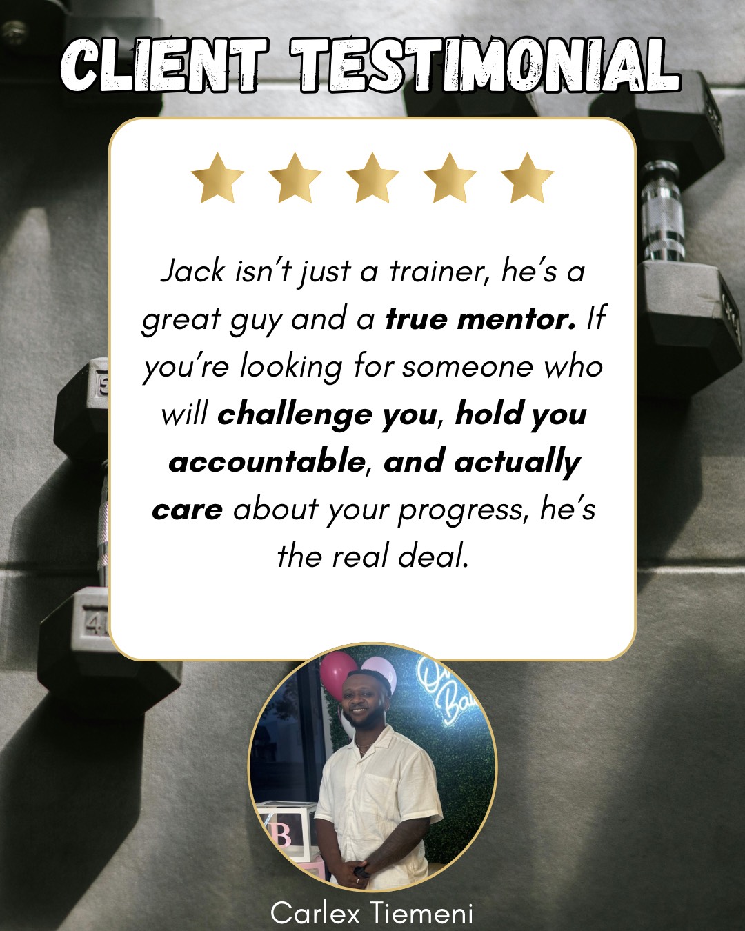 Client testimonial from Carlex Tiemeni